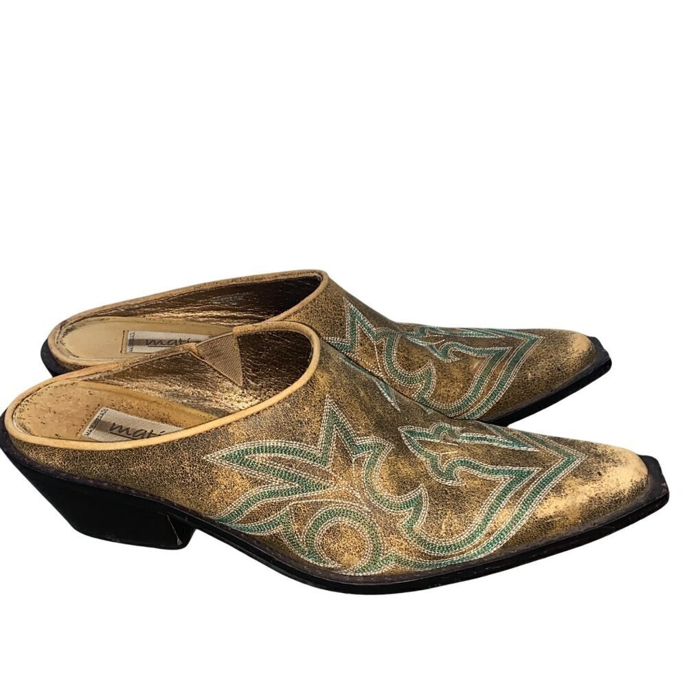 Matisse Western embroidered Mule Slides Distressed Square Toe Block Heel 6.5 - Picture 5 of 12